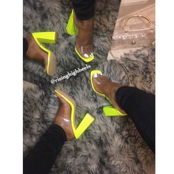 Neon green clear strap heels