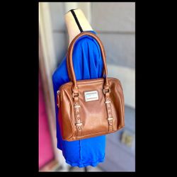 Nicole Miller Women's Brown Leather Shoulder Bag Zip Closure