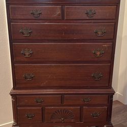 Vintage Tall Boy 6 Drawer Dresser 
