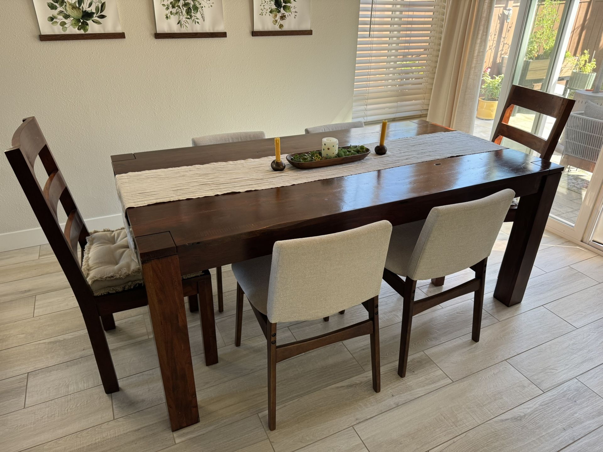 Solid Wood Dining Table w/ 2 Wooden Chairs