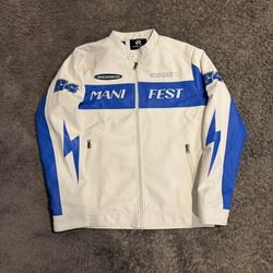 Blue & White Biker Racing Leather Jacket 
