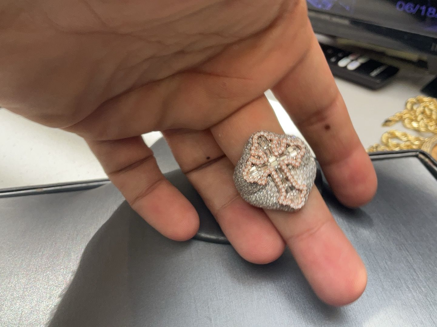 Cross Ring Moissanite