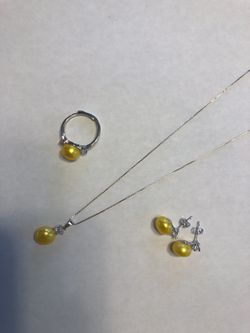 Pacific pearls pendant set 18k white gold filled earrings and necklace set jewelry new in box