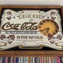 Vintage Framed Coca Cola Mirror w Clock mechanism needs replacing Just $10