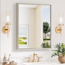 Keonjinn 24” × 30” Brushed Nickel Bathroom Mirror — $35