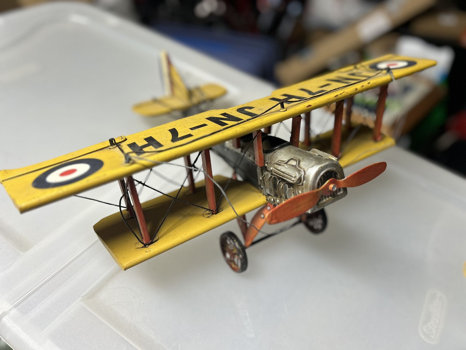 JN-7H ANTIQUE CURTIS JENNY BARNSTORMER BIPLANE Collectible Metal Yellow Plane Vintage Model ART TOY