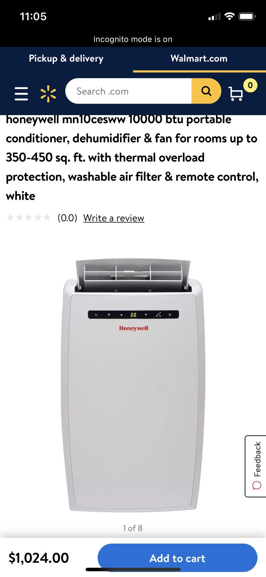 honeywell mn10cesww 10000 btu portable conditioner, dehumidifier & fan for rooms up to 350-450 sq. ft. with thermal overload protection, washable ai