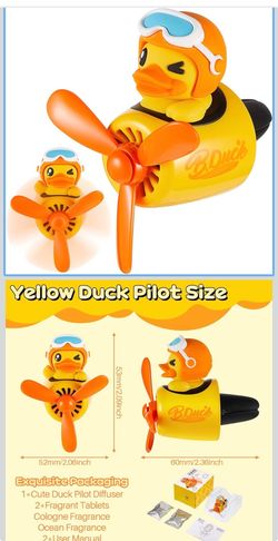 Tallew Car Air Freshener Cute Duck Car Vent Clip Diffuser with Rotating Propeller Outlet Vent 2.5" x 2.4" x 2.1" Easy to Install Included 2 Scents Aro