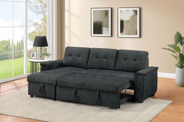 Brand New Black Velvet Convertible Sectional Sofa Storage Sleeper