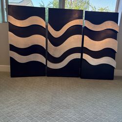 Modern 3-Piece Wall Art Panels – Metallic Wave Design – Large
