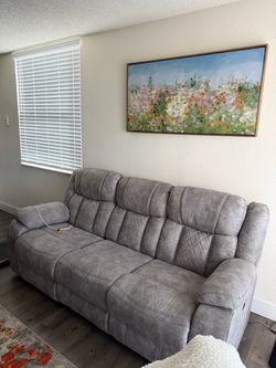 Gray Reclining Sofa with Power Controls