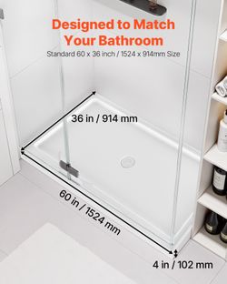 Brand New In box - Shower Pan, 60″ L x 36″ W Single Threshold Shower Base, Center Drain Location, Bathroom