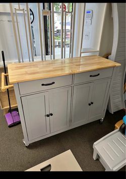 Moving sale!! New assembled Wooden Farmhouse Kitchen Island with Wheels Portable Rolling