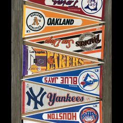 Vintage/Collectible Lot of 9 Sport Teams Pennants 