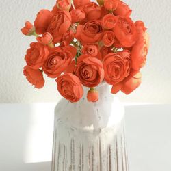 Floroom Ranunculus Artificial Flowers 18 Pcs Burnt Orange Faux Silk Mini Ranunculus Bulk Fake Wedding Filler Flowers for DIY Bouquets, Centerpieces, 