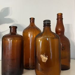Antique Vintage Amber Glass Bottles