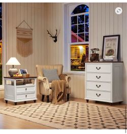 🤍 White Dresser & Nightstand Set – $220 for Both!  ✨ Brand New in Box  Includes: • 4-Drawer Dresser – Modern design with spacious storage • Nightstan