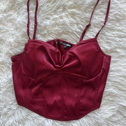 red bustier top
