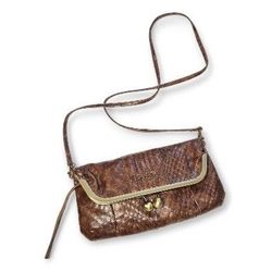 Jessica Simpson Brown Leather Crossbody Clutch – Distressed Snake Embossed Style