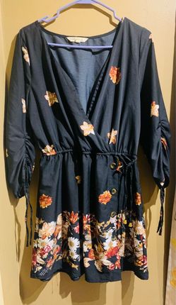 Black Floral Wrap Mini Dress