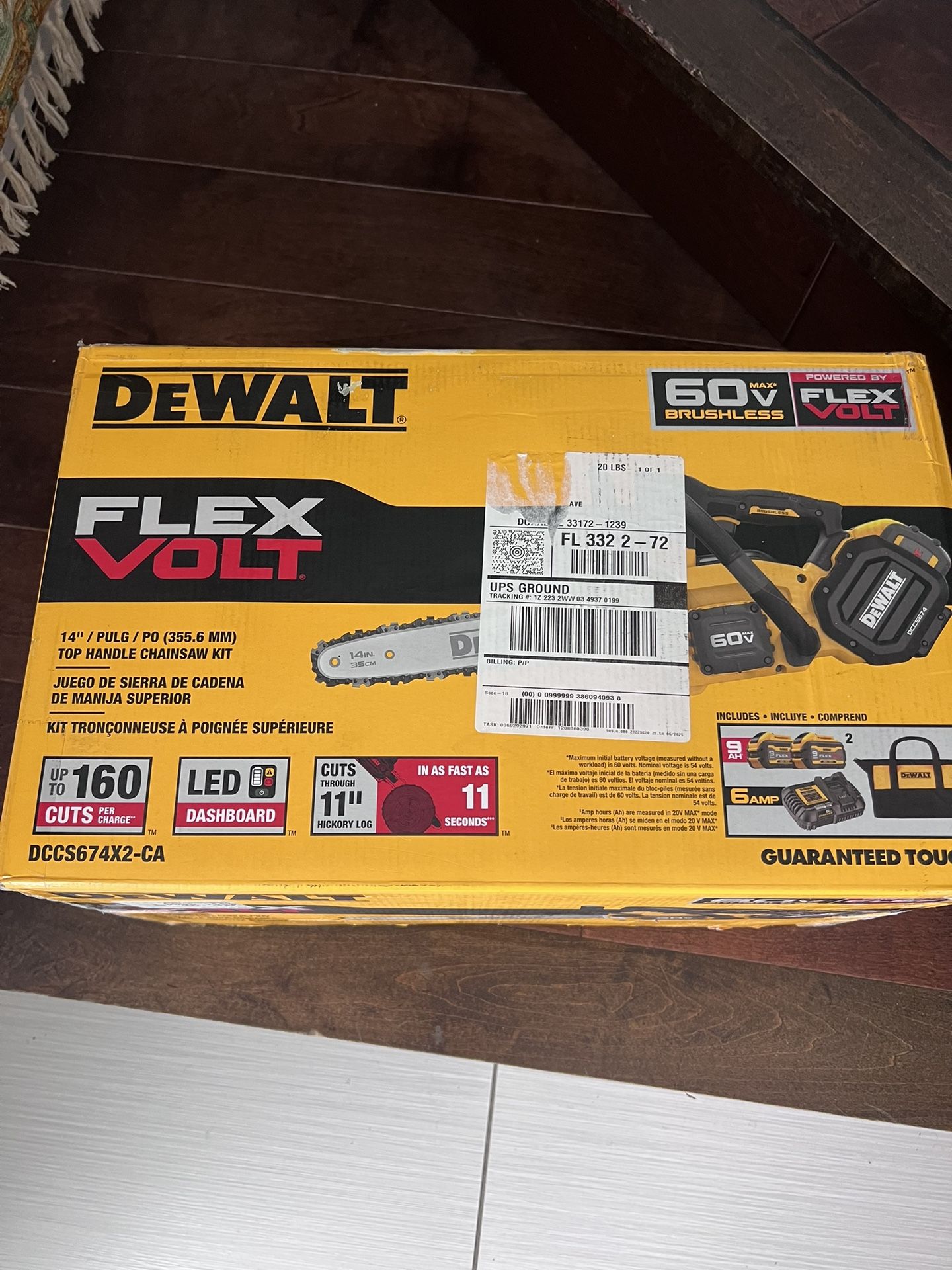 Brand New unopened Box-DeWalt 60V Max 14" Chainsaw Kit with (2) Flexvolt Batteries and Charger