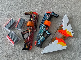 X-Shot Foam Dart Blaster Bundle (2) + Toy Bow & 3 Packs of Darts – Like New
