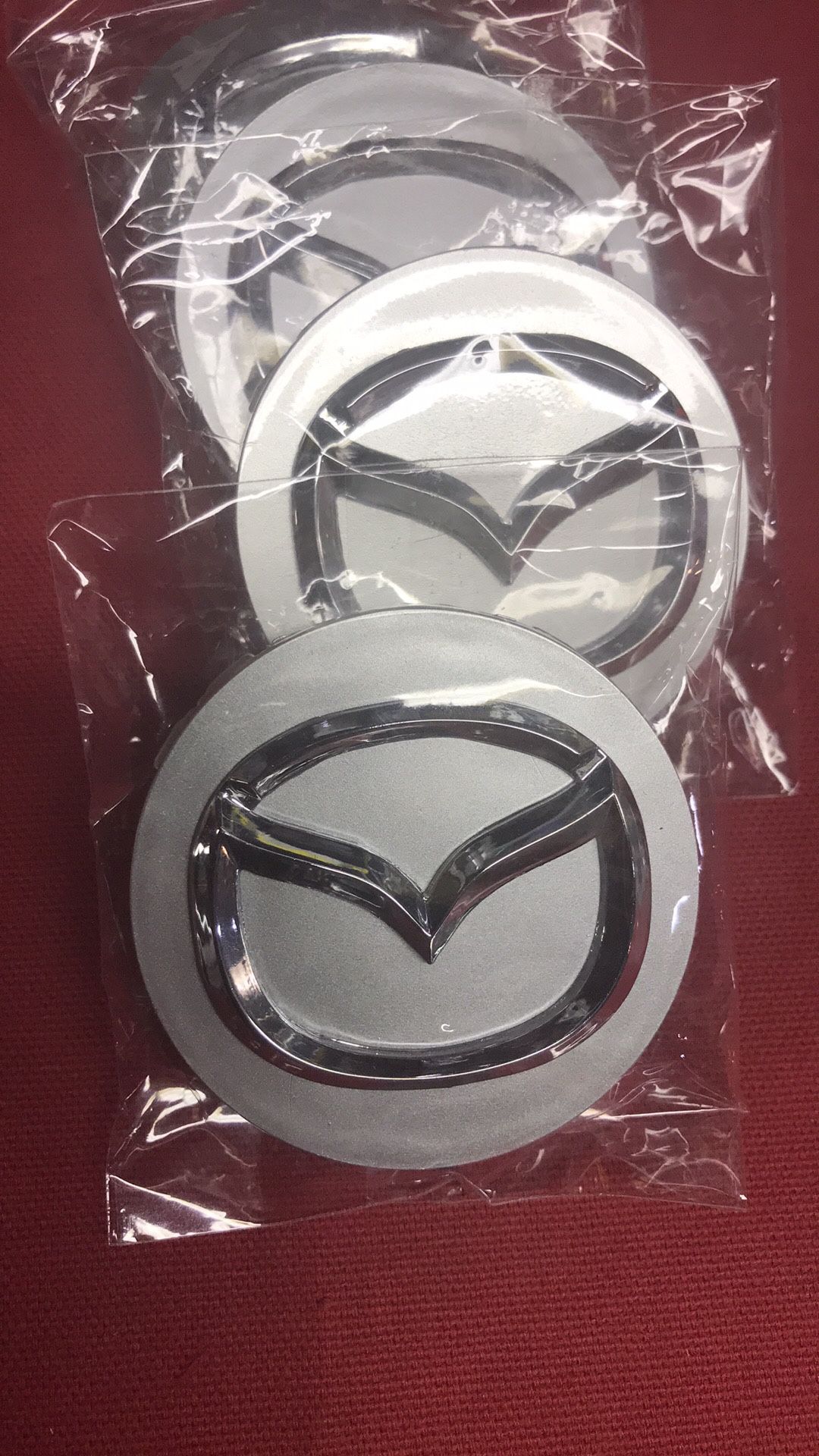 Mazda Silver Chrome Rim Center Caps Set New.