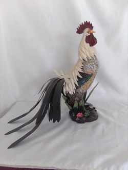 Vintage Rooster With Metal Tail Feathers