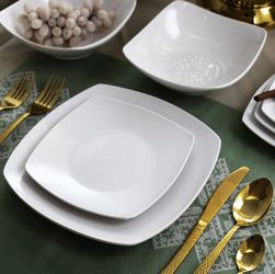 18pc Porcelain Newman Square Dinnerware Set White - Elama