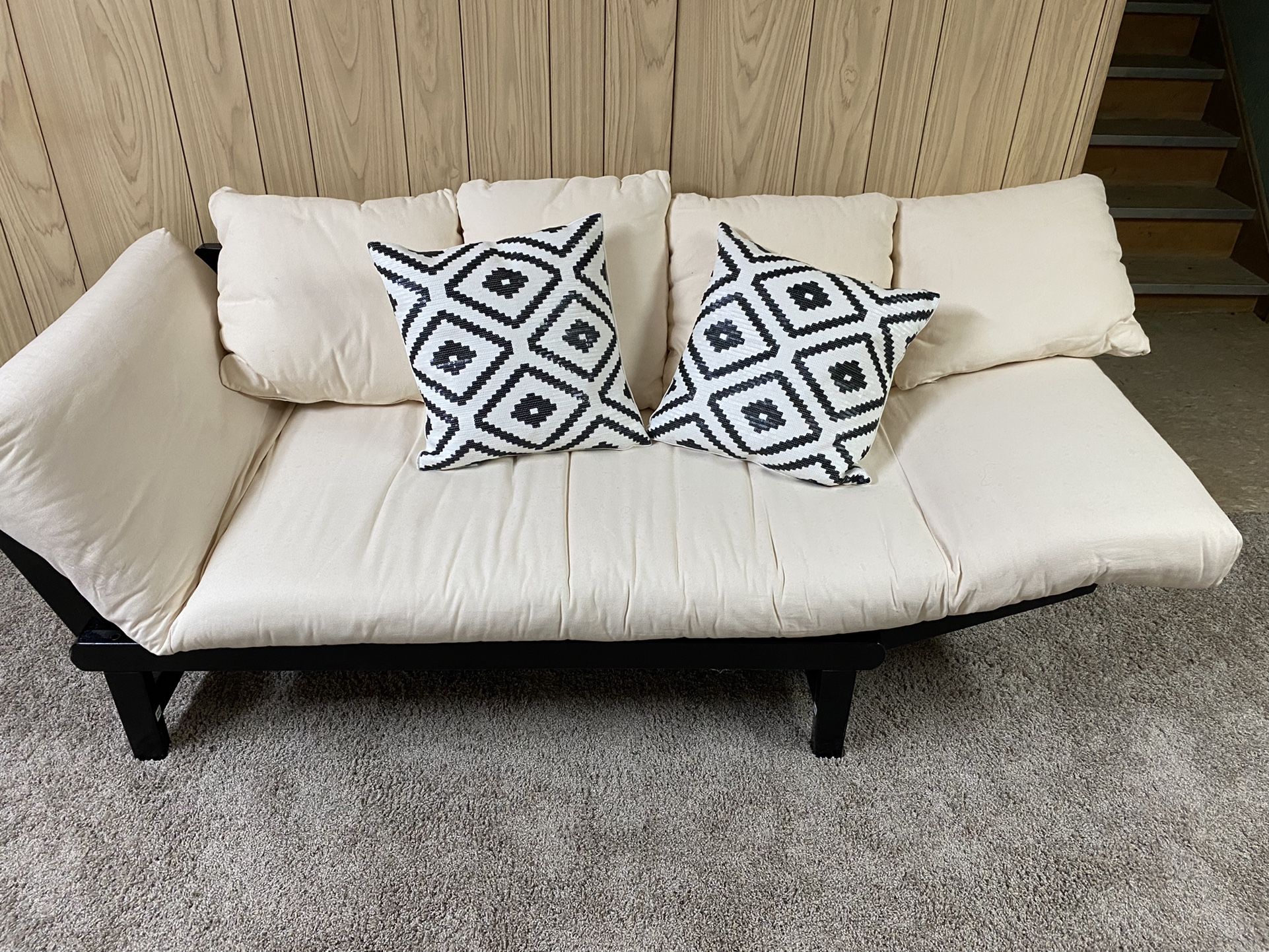 Futon(cream Pillows/black Frame) and Accent Pillows