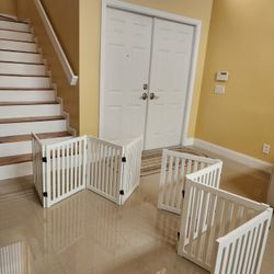 4 Panels Foldable Pet Gate Entryway Dog Fence. Real wood White
