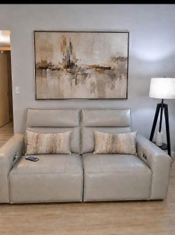 Moving Sale: Light Gray Leather Loveseat  Sofa