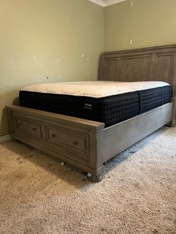 Queen Platform Bed W/ Mattress & Two Drawers!