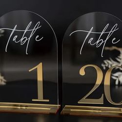 20pcs Elegant Golden Wedding Table Numbers - Large Mirror Acrylic Table Cards with 1-10 & 11-20 Numbered Signs, Golden Frame-like Edges for Wedding Re