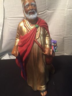 Hand painted Father Christmas figurine 10 inches tall ceramic