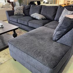 Contemporary Dark Gray Navy Blue L Shaped Sectional Couch With Chaise 