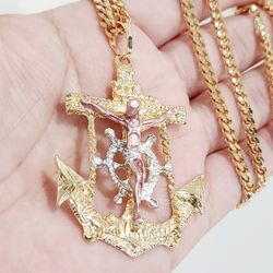 18k Gold Plated Crucifix & Anchor Men Necklace 