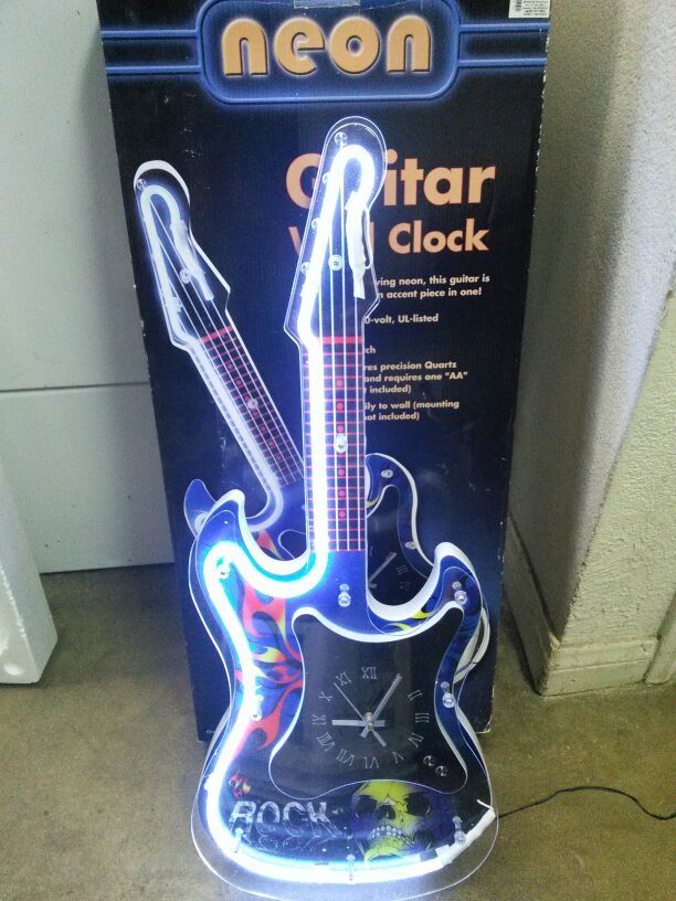 Neon Guitar Wall Clock