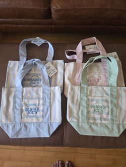 Trader Joes striped mini canvas tote bag