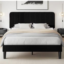 Black Velvet Platform Headboard With Frame