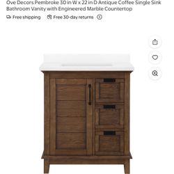 New 30 in W x 22 in D Antique Coffee Single Sink Bathroom Vanity