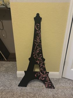 Black Eiffel Tower Wall Hanging with Pink Floral Art 