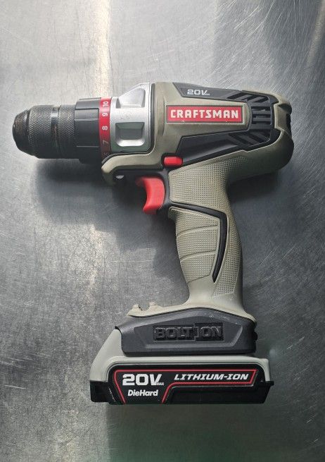 Used Craftsman 20v Drill With Charger And Battery As Well As Attachments