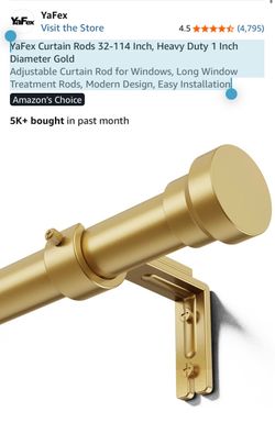 YaFex Curtain Rods 32-114 Inch, Heavy Duty 1 Inch Diameter Gold Adjustable Curtain Rod for Windows, Long Window Treatment Rods, Modern Design,