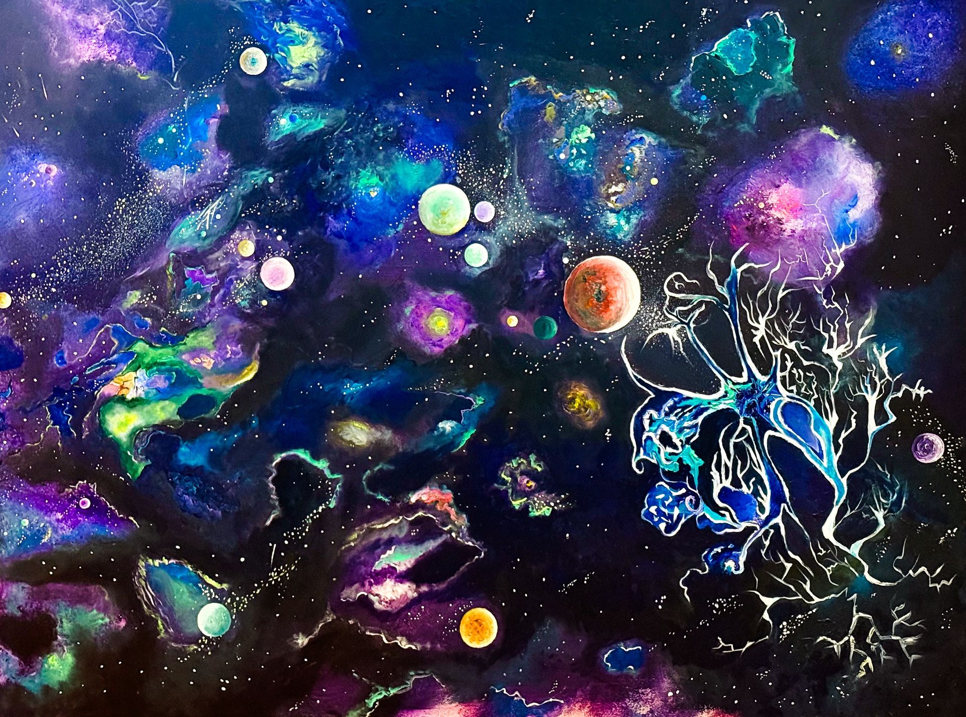 Large Acrylic Painting – Cosmic Dendrites (Original Artwork)