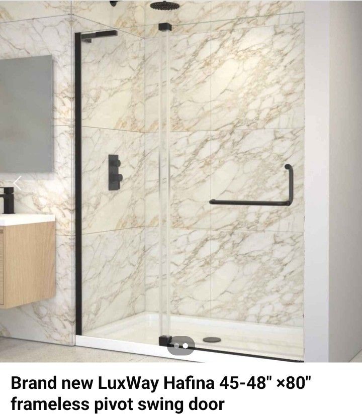 LuxWay Hafina 45-48″ ×80″ frameless pivot swing door matte black 3/8″ glass shower door
Hafina Frameless Swing Shower Door
The Hafina Frameless Swing