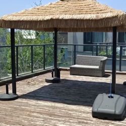 New 10’x10’ Metal Frame Thatched Tiki Bar Gazebo Patio Gazebo with Straw Thatch Roofing 