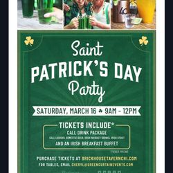 St Paddy's Day: 9am-12pm - ALL-Inclusive Ticket (Food&Liquor) - Brickhouse @Wrigley *e-delivery Available