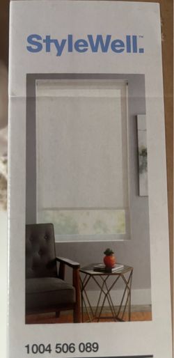 StyleWell White Roller Shade New open box White StyleWell roller shade  This solar shade has a 5% openness factor and includes the mounting brackets a