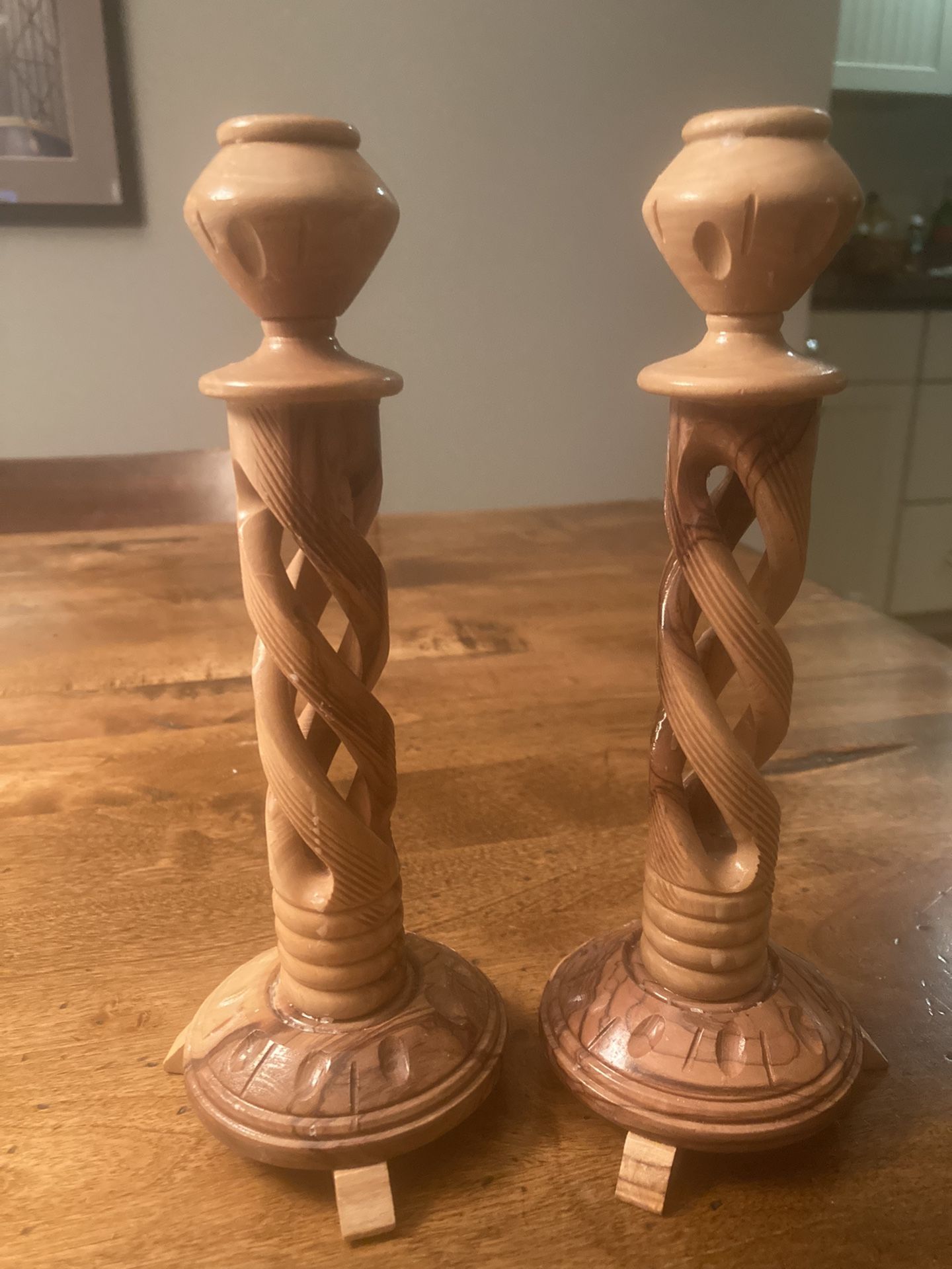 Hand Carved Wood Candle Holders Made In The Holy Land